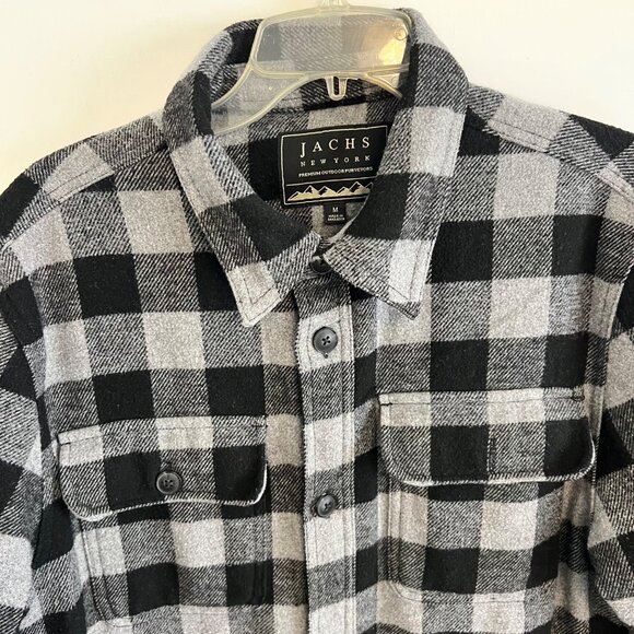 Jachs New York Black & Gray Plaid Shirt Jacket Size M Wool Blend Mens Outerwear - Picture 4 of 12